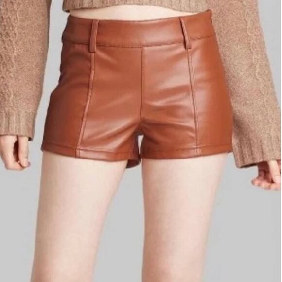 NWT Wild Fable Cognac Vegan Faux Leather High-Rise Trouser Shorts  NEW WITH TAGS - Picture 1 of 10